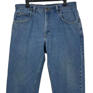 Key Industries Mens 36x34 Straight Leg Blue Denim Jeans Medium Wash Work Rugged